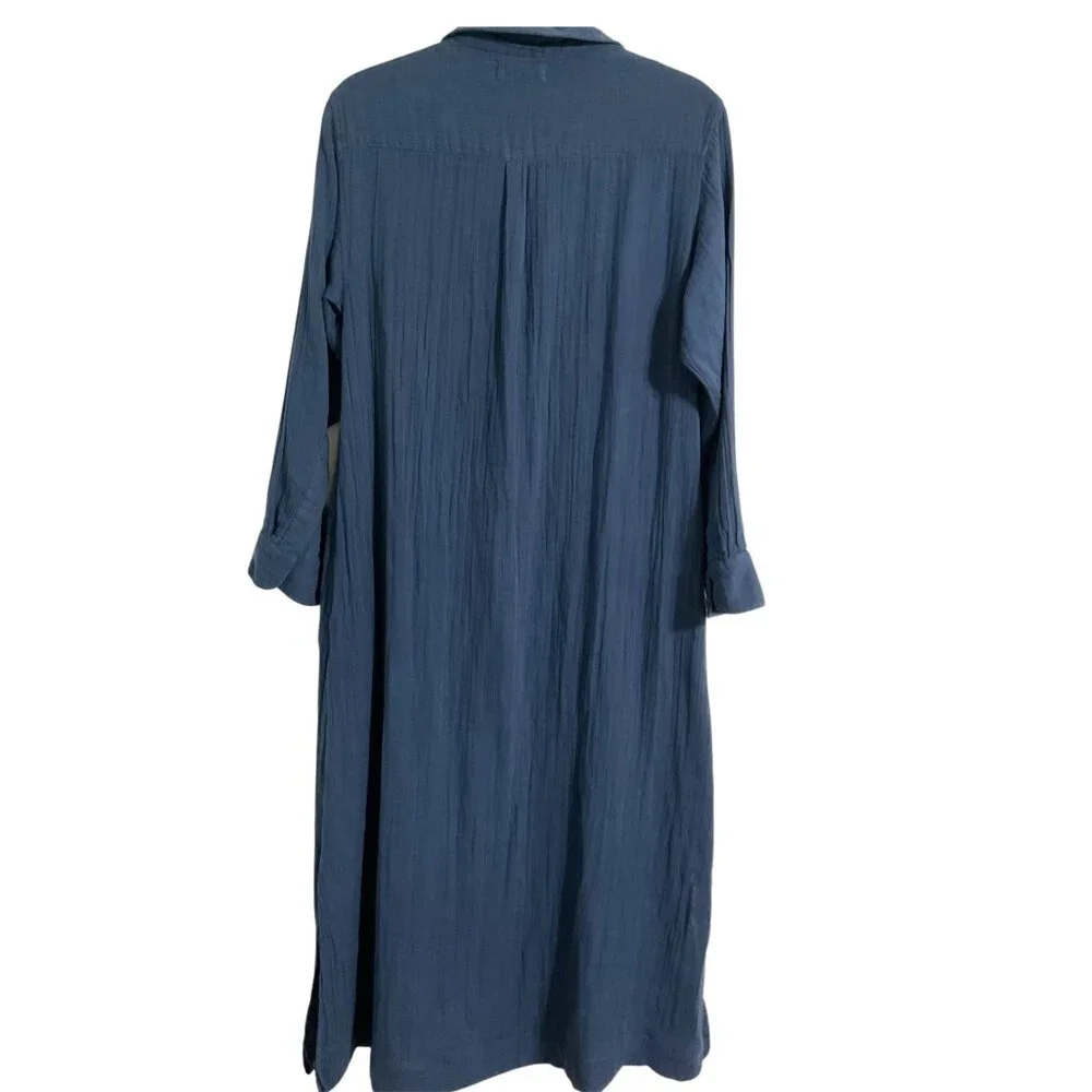 NATURAL LIFE Drew Shirt Dress Cotton Gauze Maxi Pockets in Blue size Small - Picture 3 of 14